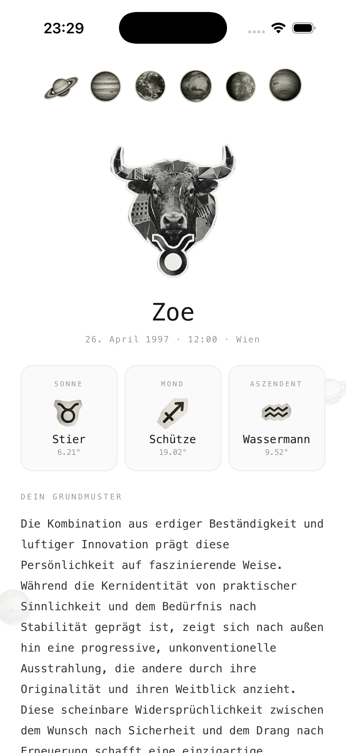 Geburtshoroskop in Sternzeit